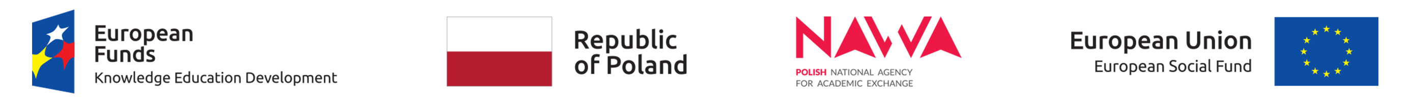 POWER logos: European Funds Konwledge Education Development, Flag Poland, logo Polish national Agency Por Academic Exchange, European Union - European Social Found  